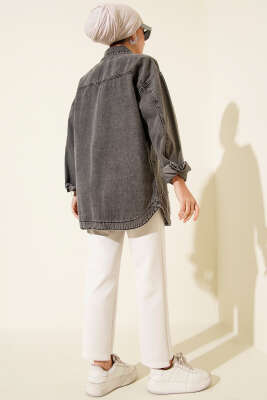 Baklava Taşlı Kot Ceket Füme - Ceket