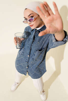 Baklava Taşlı Kot Ceket Kot Mavisi - FİXAY