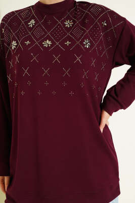 Baklava Taşlı Loyşa Tunik Bordo - Tunik