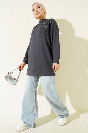 Baklava Taşlı Loyşa Tunik Füme - Tunik