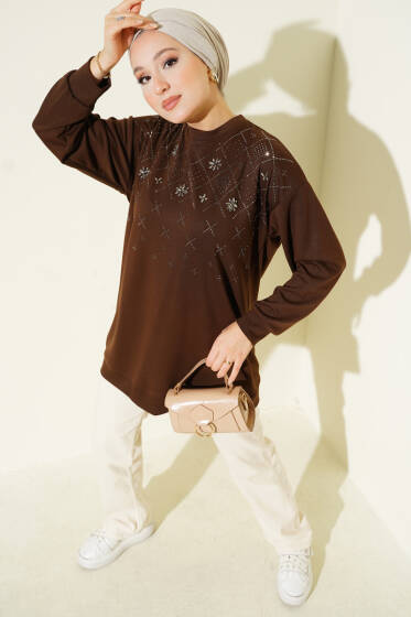 Baklava Taşlı Loyşa Tunik Kahve - Tunik