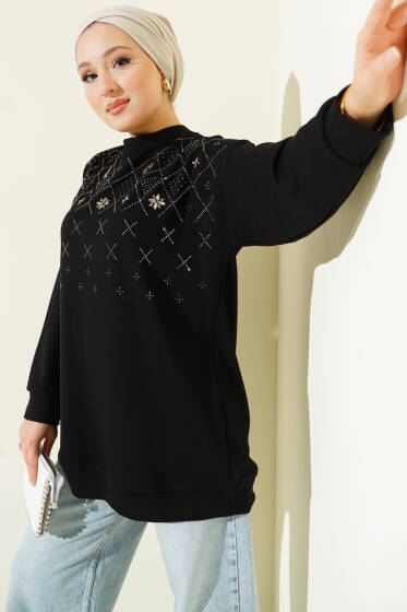 Baklava Taşlı Loyşa Tunik Siyah - Tunik