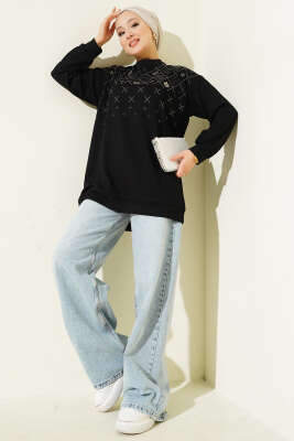 Baklava Taşlı Loyşa Tunik Siyah - Tunik