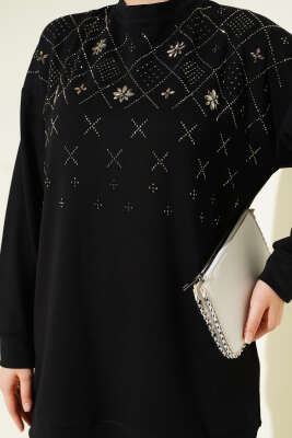 Baklava Taşlı Loyşa Tunik Siyah - Tunik