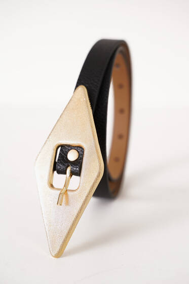 Baklava Tokalı Kemer Siyah Gold - Deri Kemer