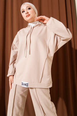 Balance Armalı Kapüşonlu Salaş İkili Takım Bej - İkili Takım