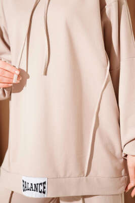 Balance Armalı Kapüşonlu Salaş İkili Takım Bej - İkili Takım