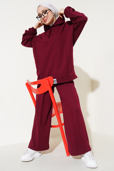 Balance Armalı Kapüşonlu Salaş İkili Takım Bordo - İkili Takım