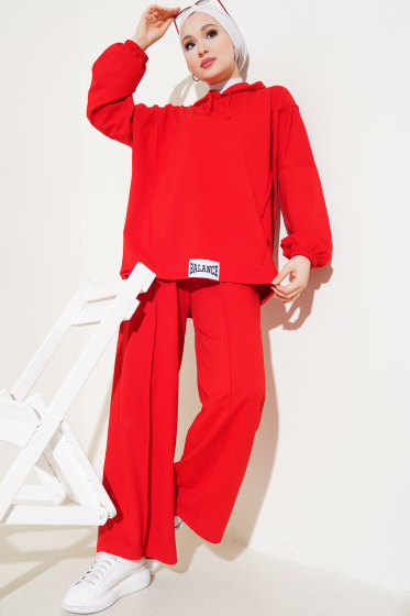 Balance Armalı Kapüşonlu Salaş İkili Takım Kırmızı - İkili Takım
