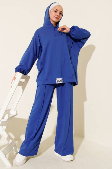 Balance Armalı Kapüşonlu Salaş İkili Takım Saks - İkili Takım