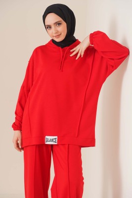 Balance Yazı Armalı Kapüşonlu Kırmızı İkili Takım - Yılın Fırsatı