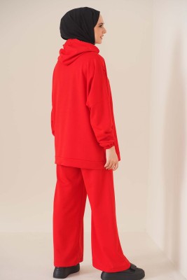 Balance Yazı Armalı Kapüşonlu Kırmızı İkili Takım - Yılın Fırsatı