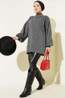 Balıkçı Yaka Balon Kol Triko Tunik Antrasit - Tunik