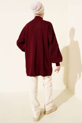 Balıkçı Yaka Balon Kol Triko Tunik Bordo - Tunik