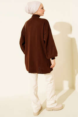 Balıkçı Yaka Balon Kol Triko Tunik Kahve - Tunik