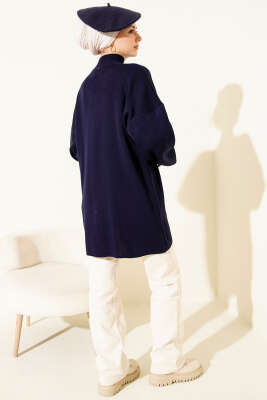 Balıkçı Yaka Balon Kol Triko Tunik Lacivert - Tunik