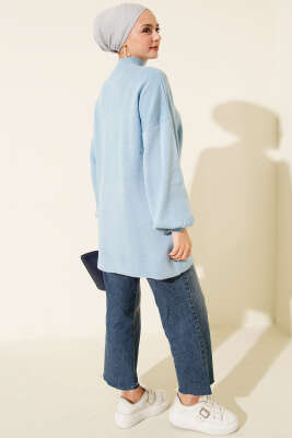 Balıkçı Yaka Balon Kol Triko Tunik Mavi - Tunik