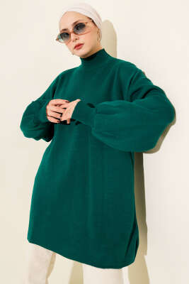 Balıkçı Yaka Balon Kol Triko Tunik Nefti - KILIÇ TRİKO