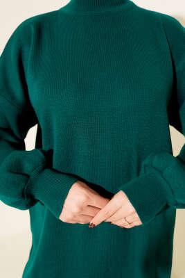 Balıkçı Yaka Balon Kol Triko Tunik Nefti - Tunik