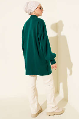 Balıkçı Yaka Balon Kol Triko Tunik Nefti - Yılın Fırsatı