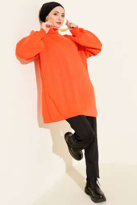 Balıkçı Yaka Balon Kol Triko Tunik Oranj - Yılın Fırsatı
