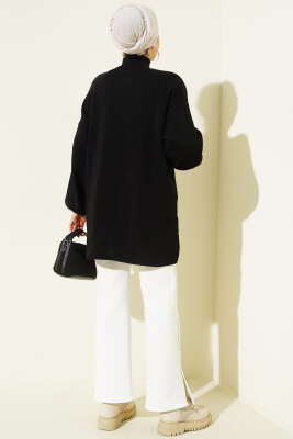 Balıkçı Yaka Balon Kol Triko Tunik Siyah - Tunik