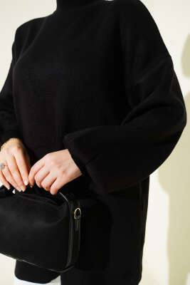 Balıkçı Yaka Balon Kol Triko Tunik Siyah - Tunik