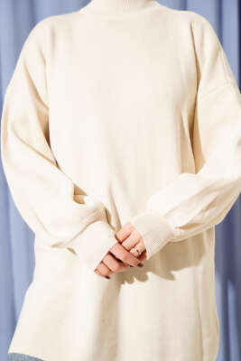 Balıkçı Yaka Balon Kol Triko Tunik Taş - Tunik