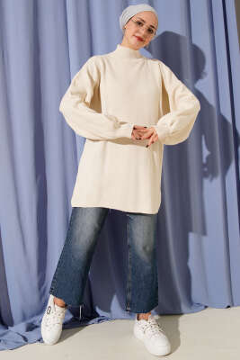 Balıkçı Yaka Balon Kol Triko Tunik Taş - Yılın Fırsatı