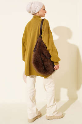 Balıkçı Yaka Balon Kol Triko Tunik Yağ Yeşili - Yılın Fırsatı