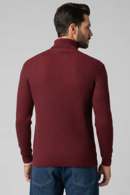 Balıkçı Yaka Basic Erkek Triko Kazak Bordo - Erkek Kazak