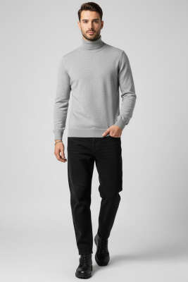 Balıkçı Yaka Basic Erkek Triko Kazak Gri - Erkek Kazak