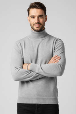 Balıkçı Yaka Basic Erkek Triko Kazak Gri 