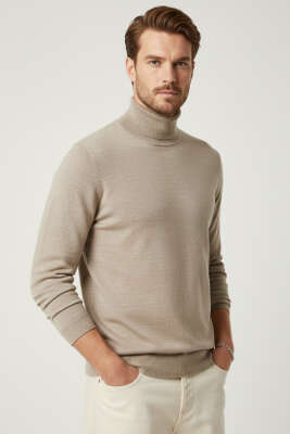 Balıkçı Yaka Basic Erkek Triko Kazak Vizon 