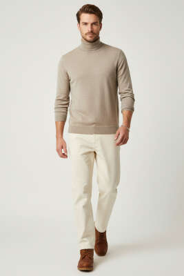 Balıkçı Yaka Basic Erkek Triko Kazak Vizon - Erkek Kazak