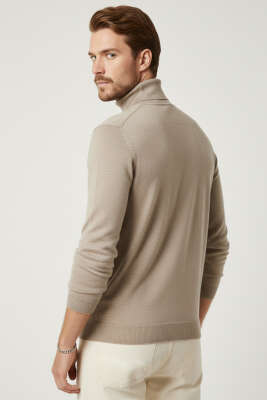 Balıkçı Yaka Basic Erkek Triko Kazak Vizon - Erkek Kazak