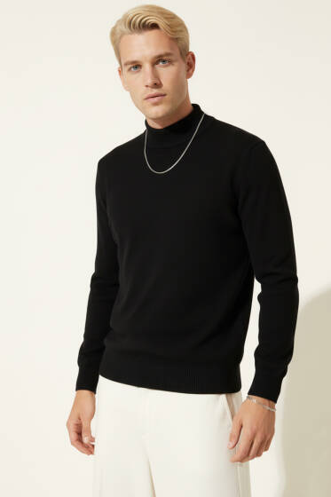 Balıkçı Yaka Basic Triko Erkek Kazak Siyah - Erkek Kazak