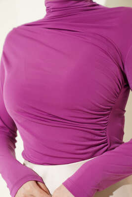 Balıkçı Yaka Büzgülü Bluz Menekşe - Bluz