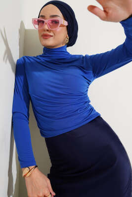 Balıkçı Yaka Büzgülü Bluz Saks - 100-300 TL Ürünler