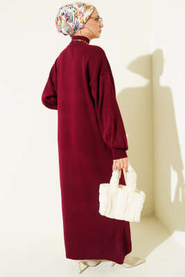 Balıkçı Yaka Düz Triko Elbise Bordo - Elbise