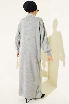 Balıkçı Yaka Düz Triko Elbise Gri - Elbise