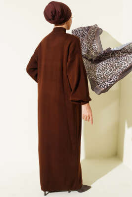 Balıkçı Yaka Düz Triko Elbise Kahve - Elbise