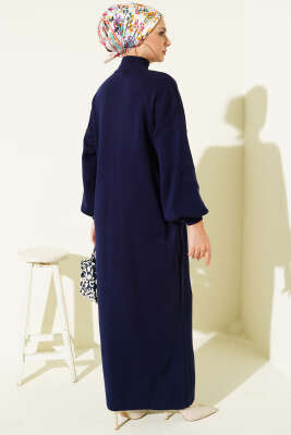 Balıkçı Yaka Düz Triko Elbise Lacivert - Elbise