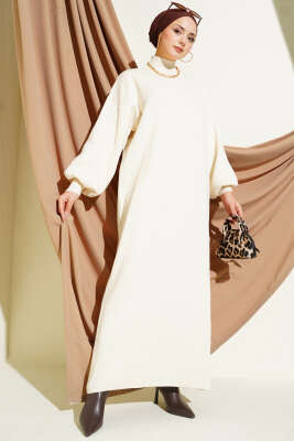 Balıkçı Yaka Düz Triko Elbise Taş - KILIÇ TRİKO