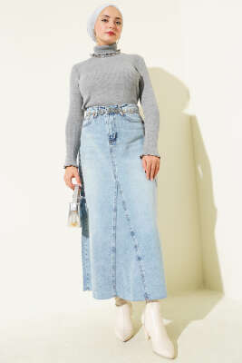 Balıkçı Yaka Fırfırlı Triko Kazak Gri - Yılın Fırsatı