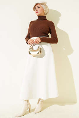 Balıkçı Yaka Fırfırlı Triko Kazak Kahve - Yılın Fırsatı