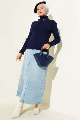 Balıkçı Yaka Fırfırlı Triko Kazak Lacivert - Yılın Fırsatı