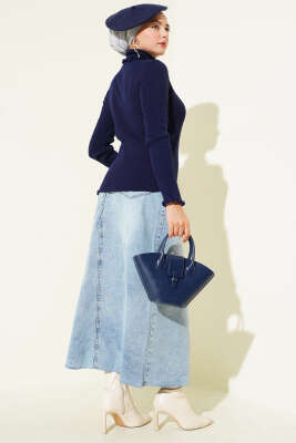 Balıkçı Yaka Fırfırlı Triko Kazak Lacivert - Yılın Fırsatı