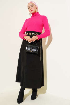 Balıkçı Yaka Fırfırlı Triko Kazak Pembe - Yılın Fırsatı