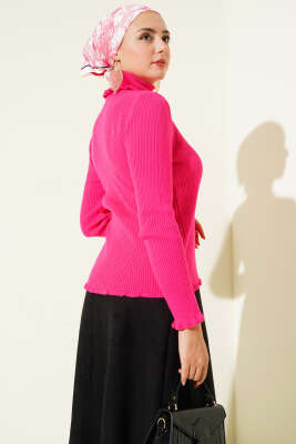 Balıkçı Yaka Fırfırlı Triko Kazak Pembe - Yılın Fırsatı